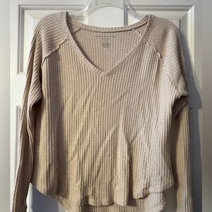 Cream Waffle Knit V-Neck Sweater